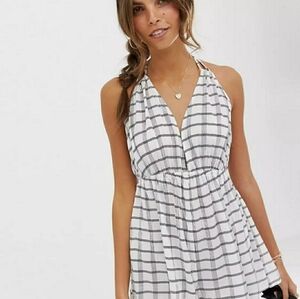 NWT Asos Crinkled Halter Mono Check Print Romper
